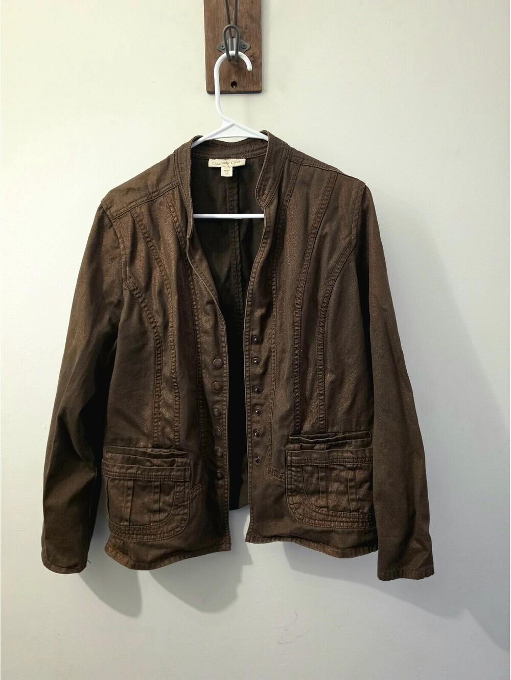 Coldwater Creek Brown Cotton Jacket Size 12 with Unique Pocket Design